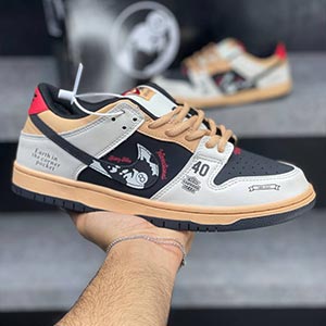 نایک دانک لو بیج بلک بلو استوسی Nike Dunk Low Beige Black Blue x Stussy
